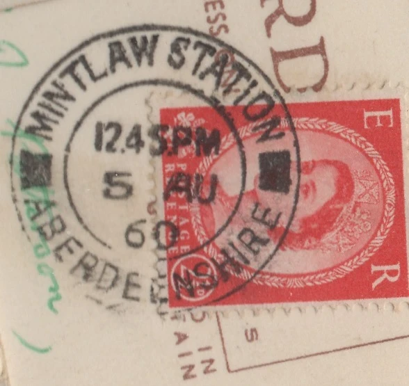 Postmark of Mintlaw Station Aberdeenshire double-ring handstamp with bars 1960